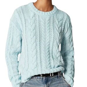J Crew GREEN Cotton Cable Knit Boxy Sweater